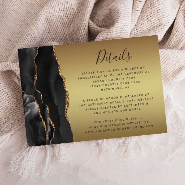 Black Agate Gold Ombre Script Wedding Details Enclosure Card (Creator Uploaded)