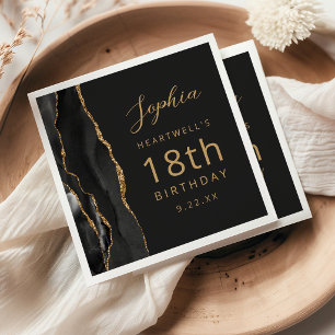 Black Agate Gold Script Dark 18th Birthday Napkin