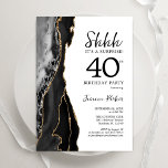 Black Agate Gold White Surprise 40th Birthday Invitation<br><div class="desc">Black,  white and gold agate surprise 40th birthday party invitation. Elegant modern design featuring watercolor agate marble geode background,  faux glitter gold and typography script font. Trendy invite card perfect for a stylish women's bday celebration. Printed Zazzle invitations or instant download digital printable template.</div>