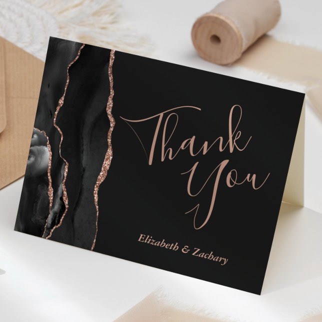 Black Agate Rose Gold Dark Wedding Thank You Card (Creator Uploaded)