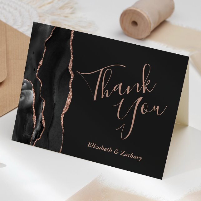 Black Agate Rose Gold Dark Wedding Thank You Card (Creator Uploaded)