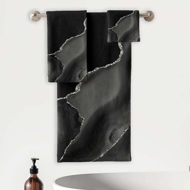 Black Agate Silver Glitter Dark Bath Towel Set (Creator Uploaded)