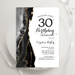 Black Agate White Gold 30th Birthday Invitation<br><div class="desc">Black,  white and gold agate 30th birthday party invitation. Elegant modern design featuring watercolor agate marble geode background,  faux glitter gold and typography script font. Trendy invite card perfect for a stylish women's bday celebration. Printed Zazzle invitations or instant download digital printable template.</div>