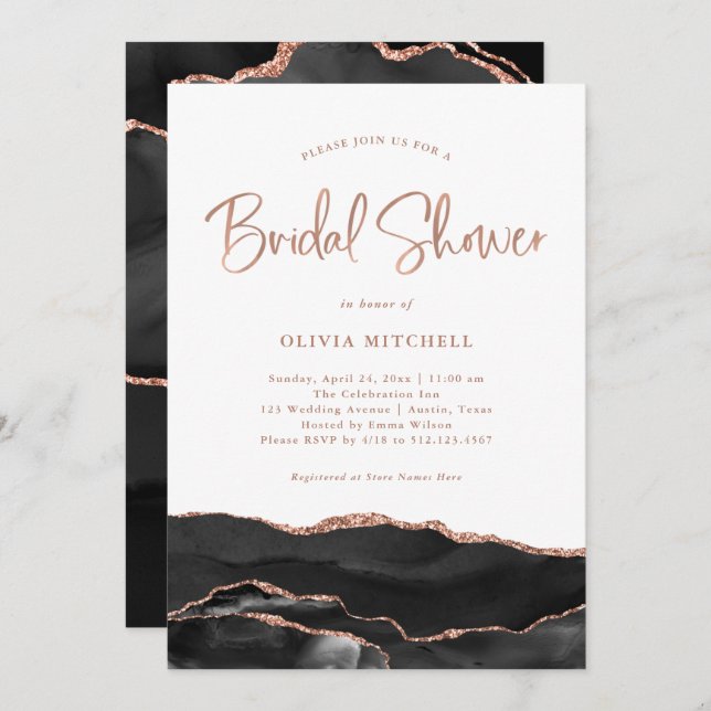 Black Agate with Rose Gold | Bridal Shower Invitation (Front/Back)