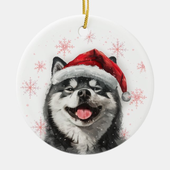 Black Akita Dog Christmas Personalized Ceramic Ornament (Front)
