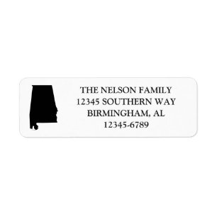 Black Alabama Map Shape Return Address Label