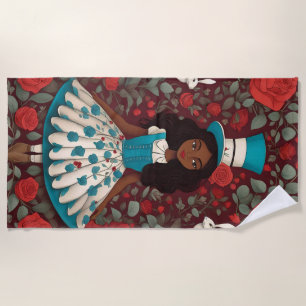 Black Alice in Wonderland Beach Towel