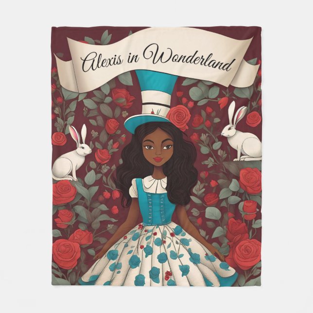 Black Alice in Wonderland Fleece Blanket (Front)