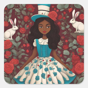 Black Alice in Wonderland Square Sticker