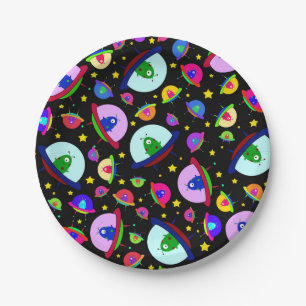 Black alien spaceship pattern paper plate