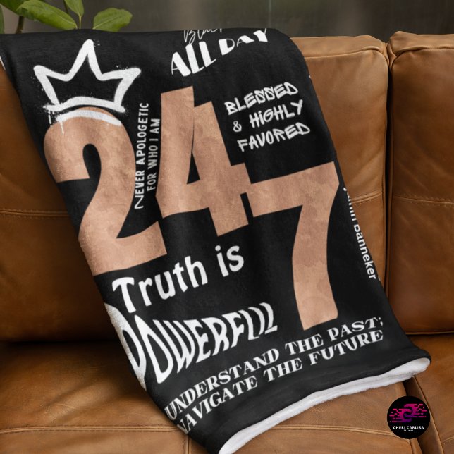 Black All Day 24/7 Slogan Graphic Sherpa Blanket (Comfort that stands for something.)