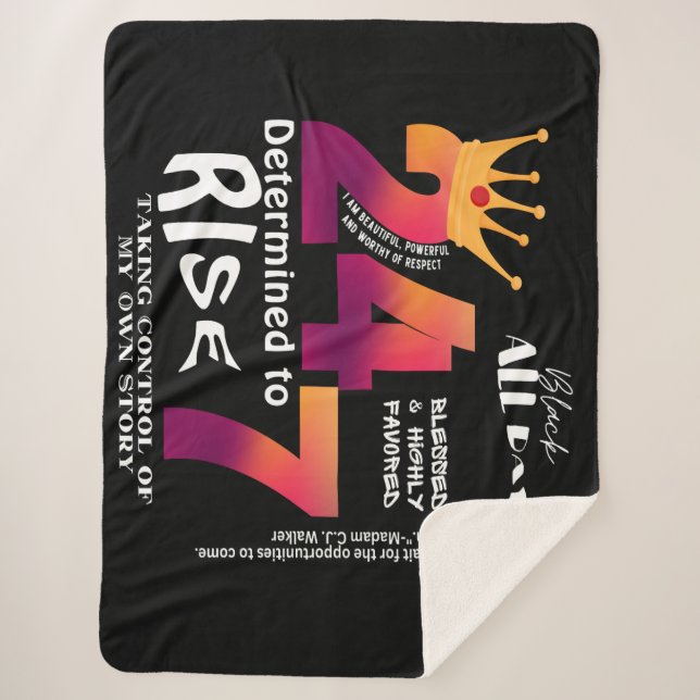 Black All Day 24/7 Slogan Graphic Sherpa Blanket (Front)