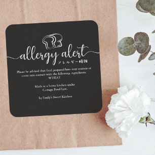 Black Allergy Alert Wheat Gluten Bread Minimalist Square Sticker