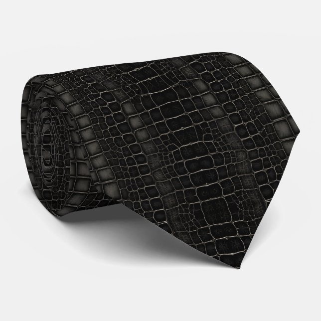Black Alligator Crocodile Dragon Snake Leather  Tie (Rolled)