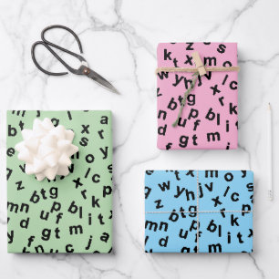 Black Alphabet Letters Design  Wrapping Paper Sheet