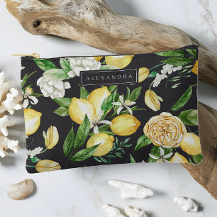 Black Amalfi Coast Lemon Blossom Personalized Accessory Pouch