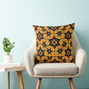 Black & amber abstract geometric pattern 1287 cushion