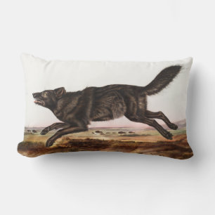 Black American Wolf (Canis lupus) Illustration Lumbar Cushion