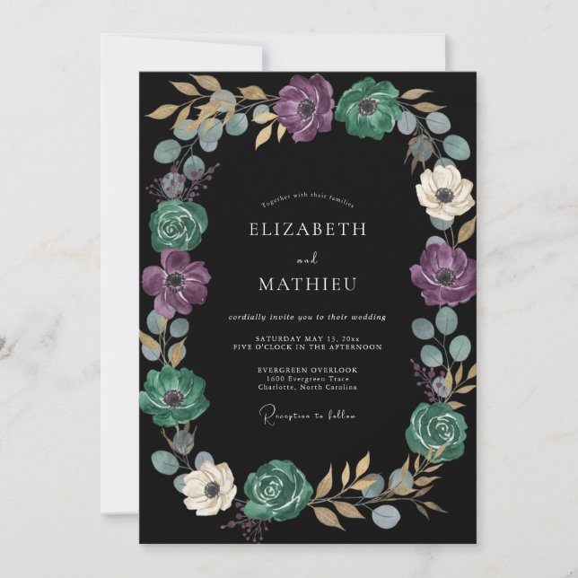 Black Amethyst Garland Wedding Invitation (Front)