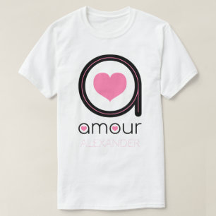 Black Amour Love, Pink Heart, Name Personalised T-Shirt