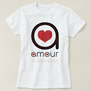 Black Amour Love, Red Heart, Name Customised T-Shirt
