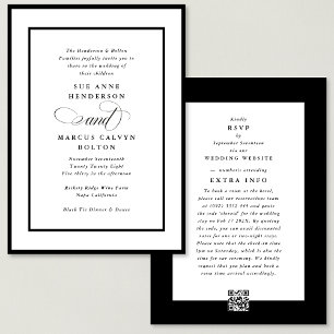 Black Ampersand all in one RSVP DETAILS Wedding Invitation