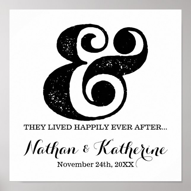 Black Ampersand Happily Ever After Wedding Date Poster (Front)