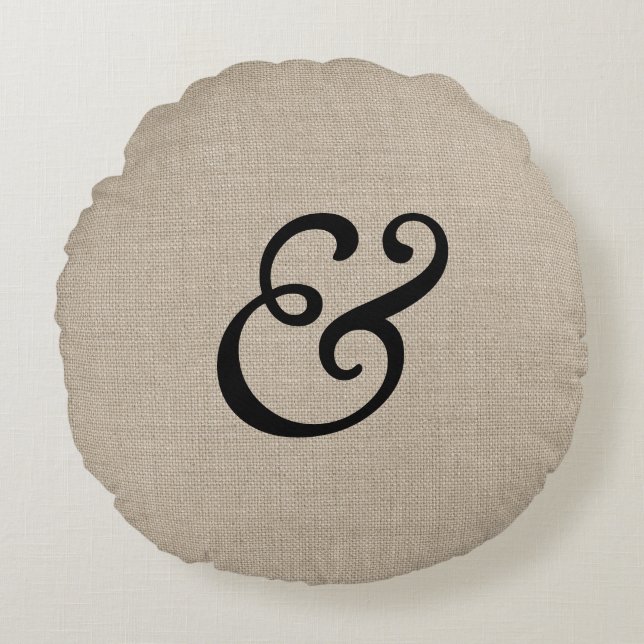 Black Ampersand Round Throw Pillow (Front)