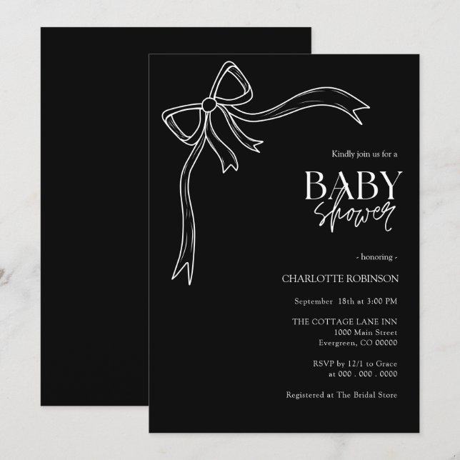Black an White Bow Baby Shower  Invitation (Front/Back)