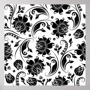 Black an white floral damask poster