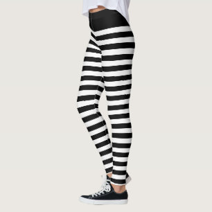 Black an white horizontal stripe Gothic zebra Leggings