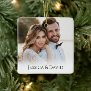 Black an White Merry and Married Holiday Accents Ceramic Ornament