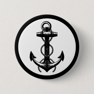 Black Anchor Double Rope 6 Cm Round Badge