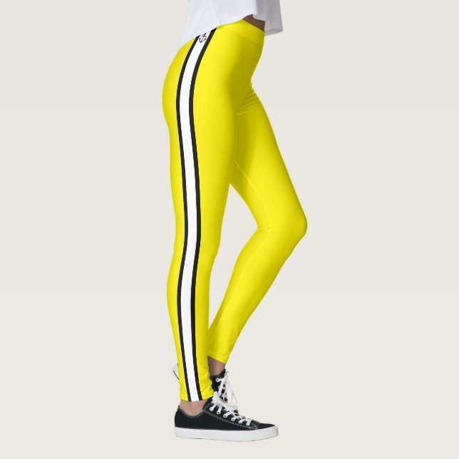 Black Anchor Nautical White Stripes Yellow Leggings (Right)