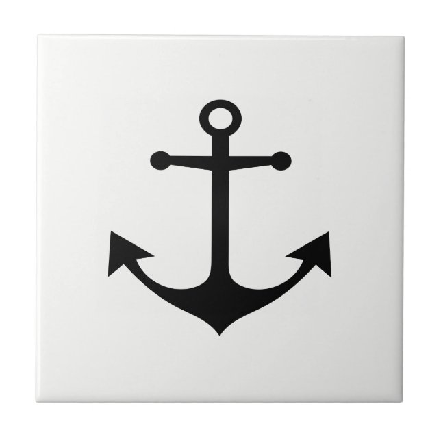 Black Anchor on White Ceramic Tile - Nautical (Front)
