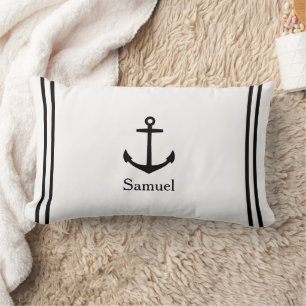 Black Anchor on White Personalised Lumbar Cushion