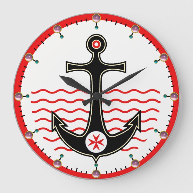 BLACK ANCHOR,ST.STEPHEN CROSS ,RED WHITE NAU LARGE CLOCK (Front)