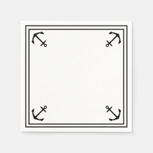 Black Anchors on White Customisable Cocktail Napkin