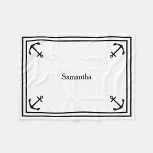 Black Anchors on White Personalised Fleece Blanket