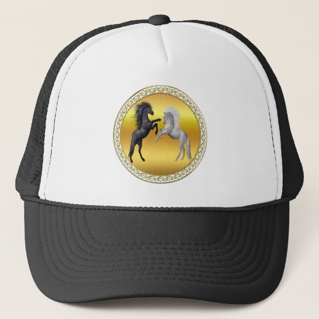 Black and a white Horse that are fighting Trucker Hat (Front)