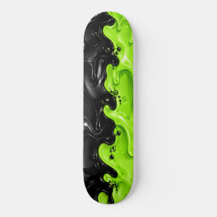 Black and Acid Green Liquid Swirl Melting Glossy Skateboard