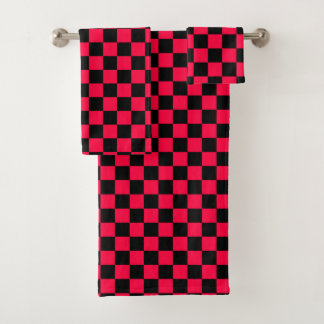 Black and American Rose Chequered Pattern Bath Towel Set