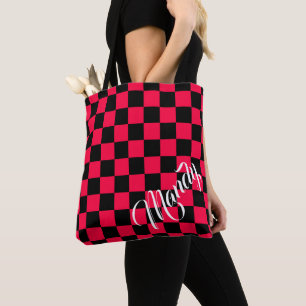 Black and American Rose Chequered Pattern Tote Bag