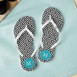 Black and Aqua Diamonds Monogrammed Thongs<br><div class="desc">Fun and trendy geometric pattern and monogram design. Perfect for brides,  bridesmaids,  bridal parties,  birthdays,  summer gifts,  etc.</div>