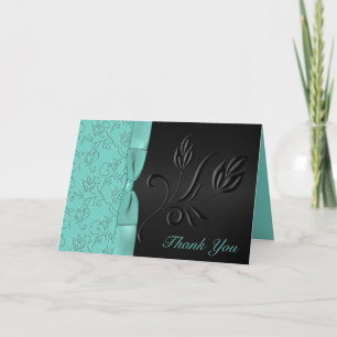 Black and Aqua Floral Thank You Card