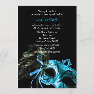 Black and Aqua Masquerade Sweet 16 Ball Invitation