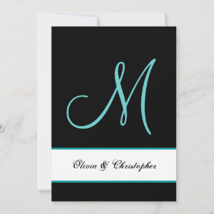 Black and Aqua Monogram Damask Wedding Invitation