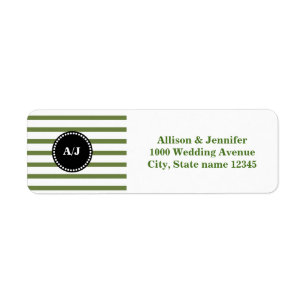Black and Aqua Monogram Stripe Return Address Label