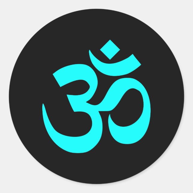 Black and Aqua Om Symbol Classic Round Sticker (Front)