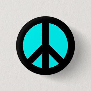 Black and Aqua Peace Symbol Button